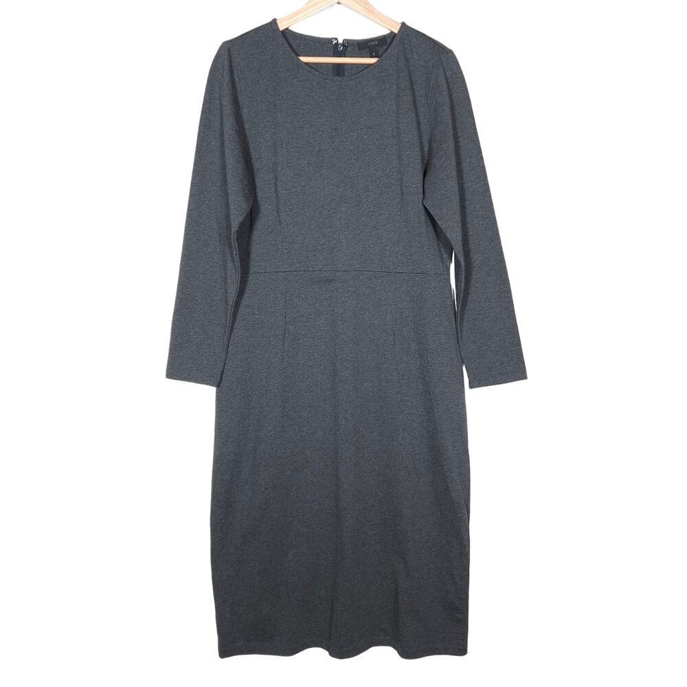 J.Crew Womens Dress 14 Gray Cotton 3/4 Sleeve Knee Length Crew Neck Office Wear